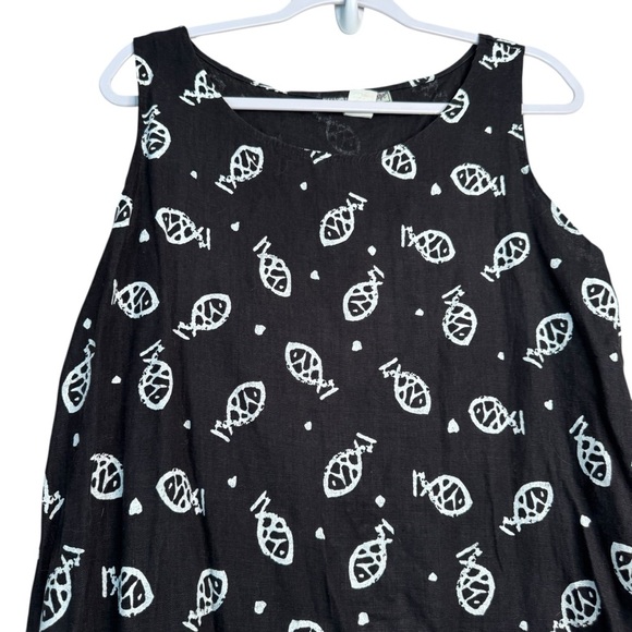 Soft As a Grape Cape Cod Tropical Fish 100% Linen Black Maxi Dress XL D16 - Picture 4 of 10